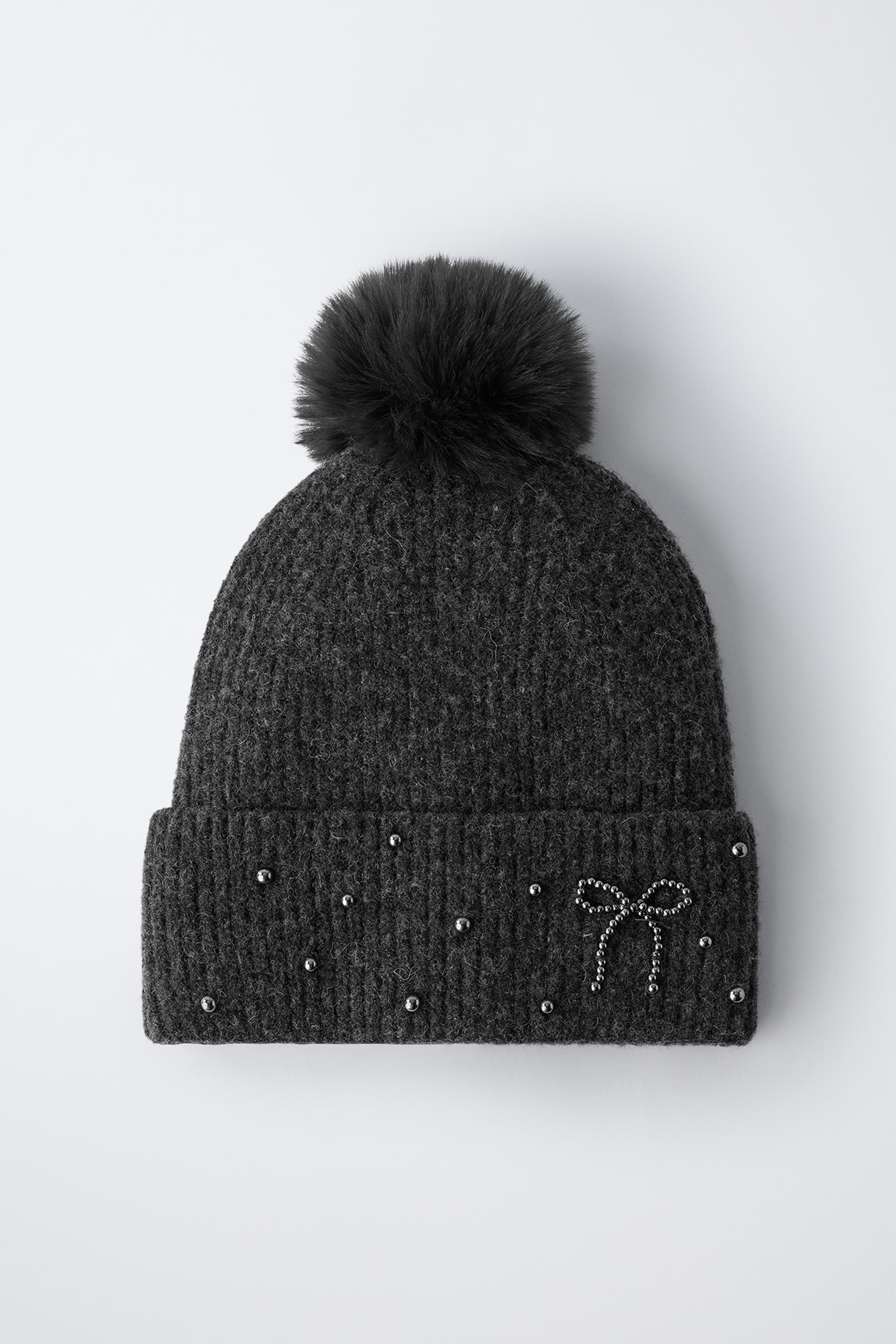 BONNET EN MAILLE BRILLANT À POMPON AVEC LAINE